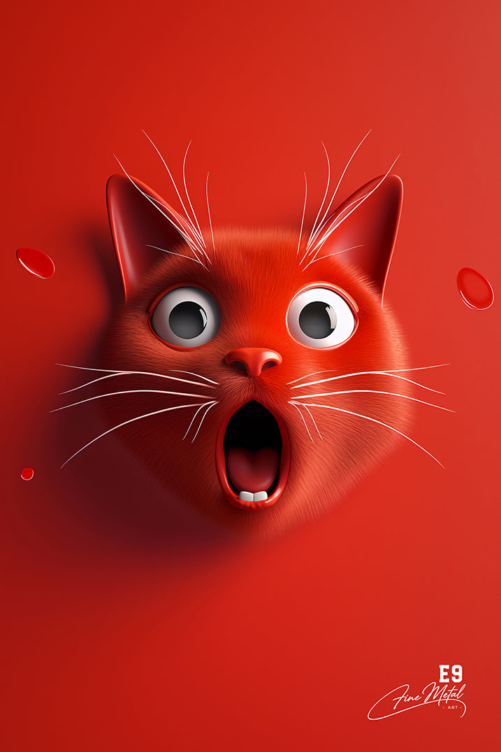 Chat Expressif Rouge - Plaque Aluminium Art Déco Ultra HD