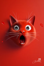 Chat Expressif Rouge - Plaque Aluminium Art Déco Ultra HD  | E9 Fine Metal Art