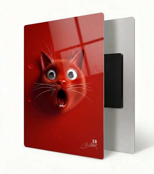 Chat Expressif Rouge - Plaque Aluminium Art Déco Ultra HD