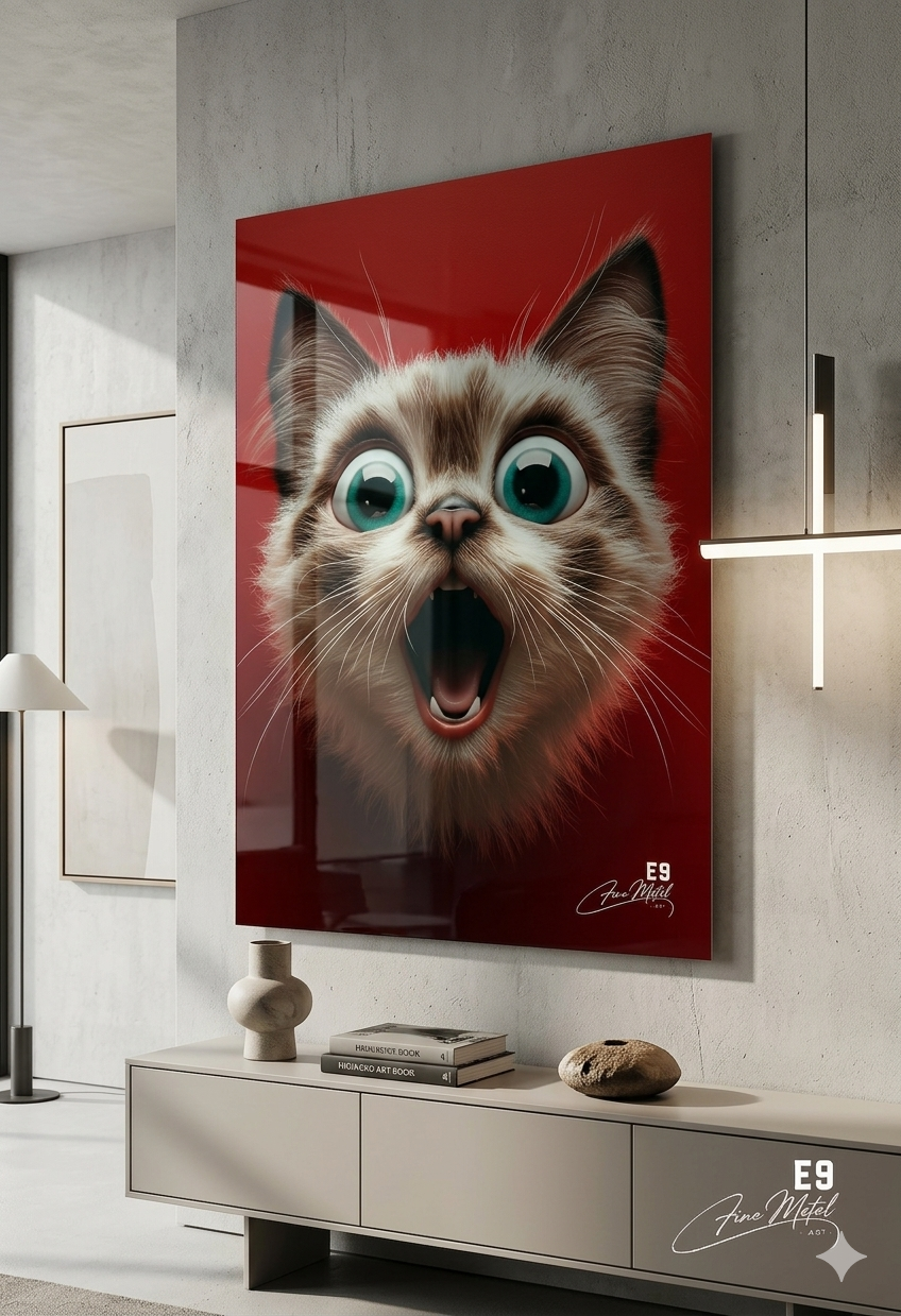 Chat Stupéfait Réaliste - Plaque Aluminium Art Déco Ultra HD