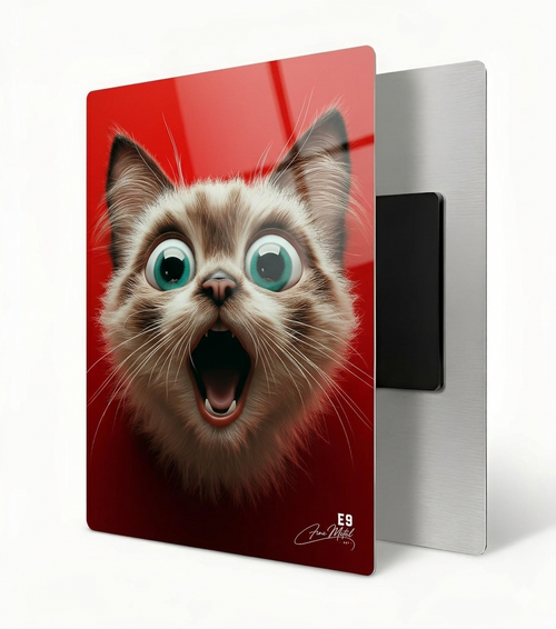 Chat Stupéfait Réaliste - Plaque Aluminium Art Déco Ultra HD